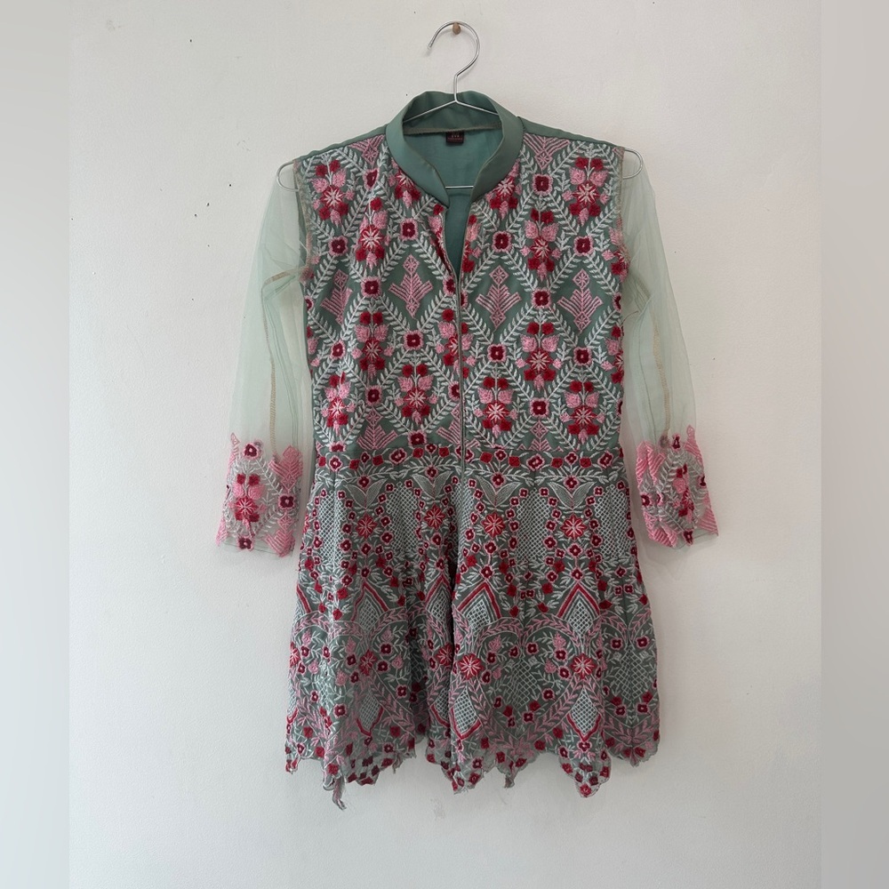 Embroidered Top - Long Sleeve Peplum Sheer - Size: Medium